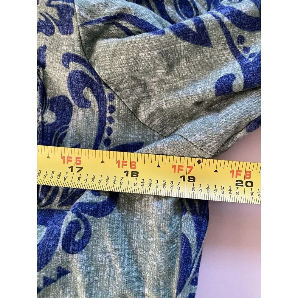 RJC Mens Size S Green & Blue Hawaiian Shirt Geometric Floral Print Made in USA